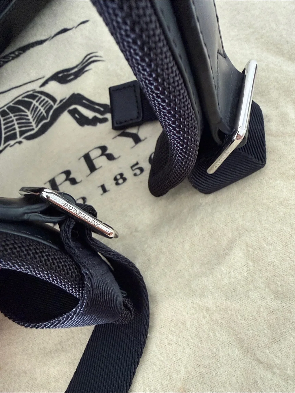 New Burberry Marden Black and Navy Check Leather-Trim Backpack
